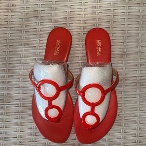 NEW Michael Michael Kors Woman's Claudia Flat Sandal Patent Coral 8.5